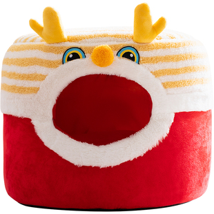 新年猫窝冬加厚冬季保暖猫屋封闭式新年福树洞凳子窝双层冬日狗窝