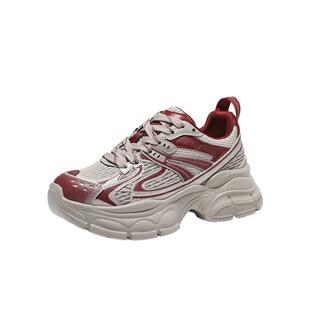 百丽女鞋子厚底网面灰色老爹鞋女春季新款运动休闲跑鞋B2473AM5