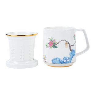 高淳陶瓷中式复古丹若骨瓷滤茶杯高端水杯家用办公送礼陶瓷水杯礼