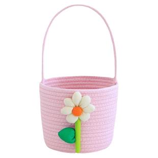 可爱花朵收纳桶儿童生日伴手礼满月礼手提式棉线手拎编织篮收纳筐