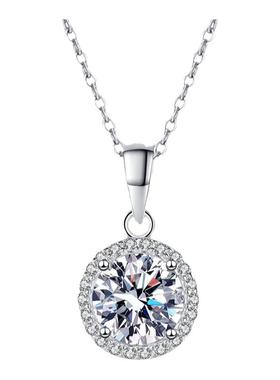 一克拉圆形圆包莫桑石吊坠项链