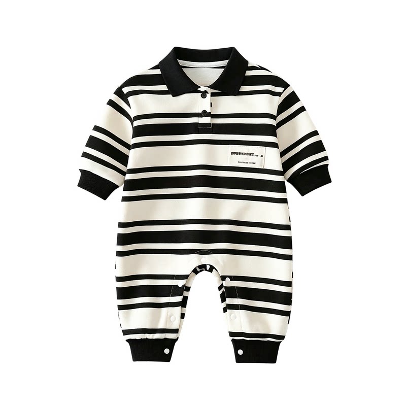 2026新款男宝宝条纹Polo领爬服