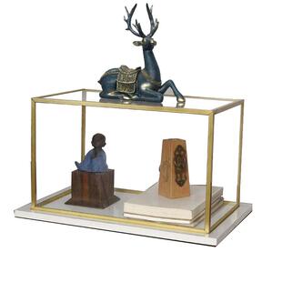 玻璃防尘罩工艺品摆件铜边透明佛像金属展示盒展柜大理石底座定制