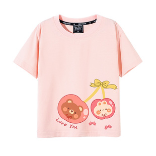 粉色短袖t恤女童春秋款2026新款纯棉中大童春款时尚洋气儿童上衣
