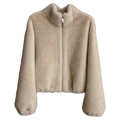 暖茶软糯立领短款仿水貂毛外套女