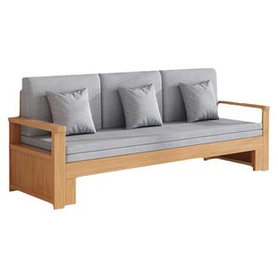 全实木沙发床折叠两用小户型客厅多功能伸缩推拉橡胶木布艺沙发床