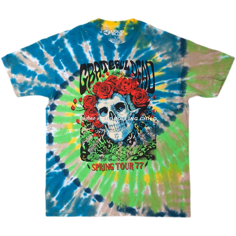 正版Grateful Dead感恩而死乐队vintage摇滚短袖扎染T恤d官方现行
