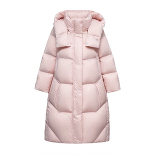 韩版粉色羽绒服女中长款2026冬季新款宽松连帽茧型云朵泡芙鹅绒服