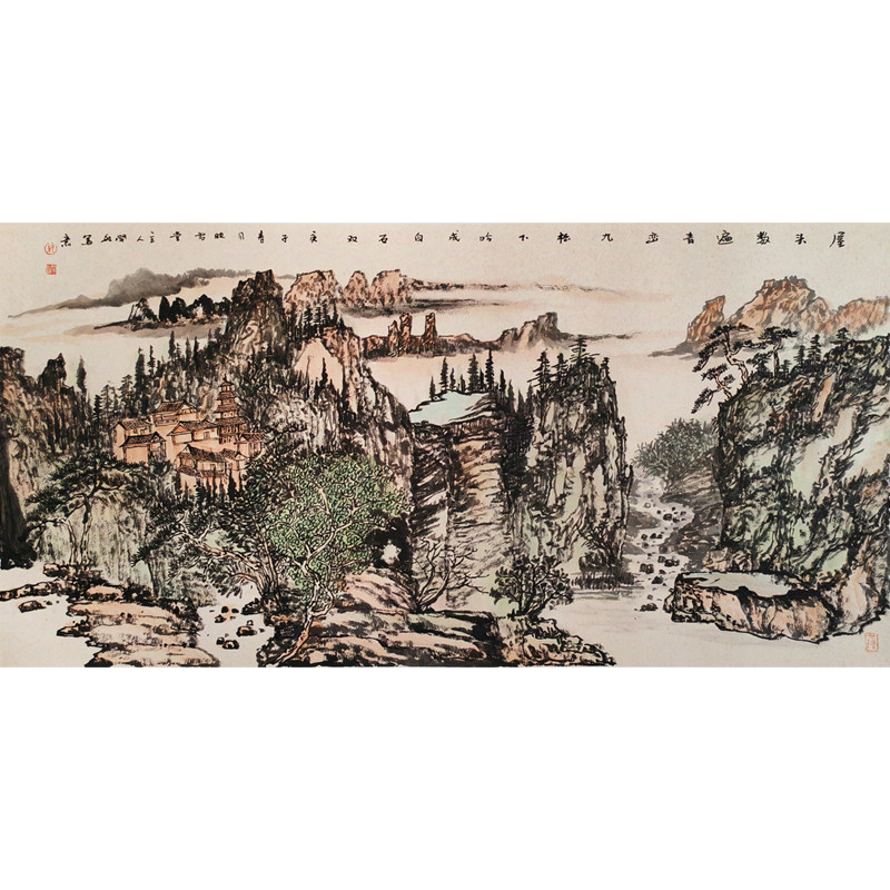 中美协名家手绘山水国画横幅挂画