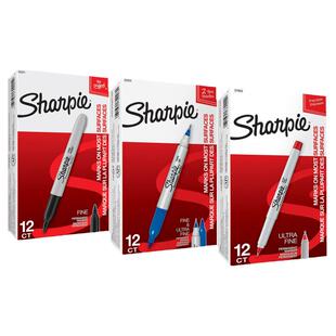 美国sharpie油性记号笔锐意三福马克笔工业打点标记笔精细车间无尘室实验室防水双头记号笔整盒0.5-1.0mm