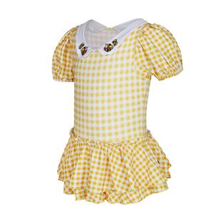 B.Duck女童泳衣可爱裙式黄色格子洋气新款公主宝宝女孩连体泳衣