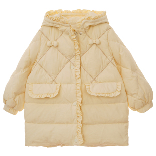 女童2025冬季可爱连帽中长款保暖立体蝴蝶结甜美小清新羽绒服外套