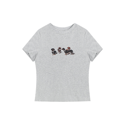 ATRY经典美式腊肠狗短袖女款修身2025新款修身显瘦上衣正肩百搭T