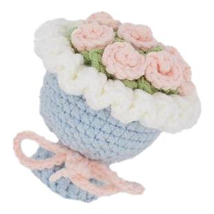 回放钩针毛线diy迷你玫瑰花束挂件材料包手工编织mini手捧花吊坠