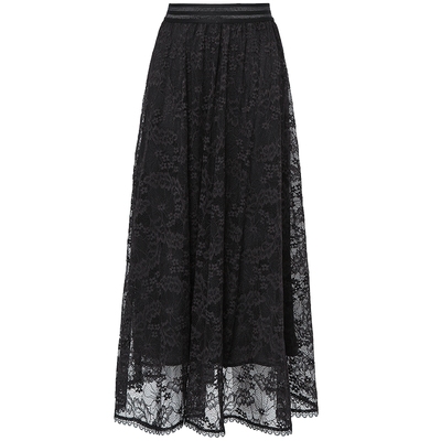 马天奴黑色蕾丝绣花半身裙