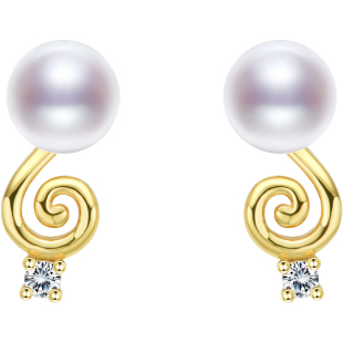 京润珍珠 云泽 银S925淡水珍珠耳钉5-6mm白色馒头形甜D