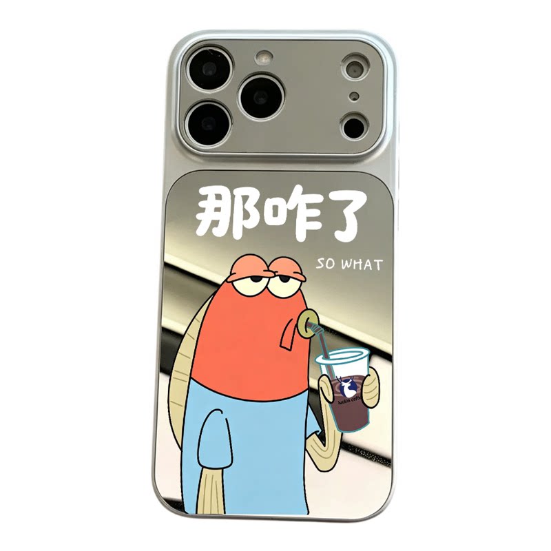 韩国博主ins创意文字小鱼人适用iPhone17pro苹果16手机壳15promax镜面14少女补妆13大视窗12皮纹11高级保护套