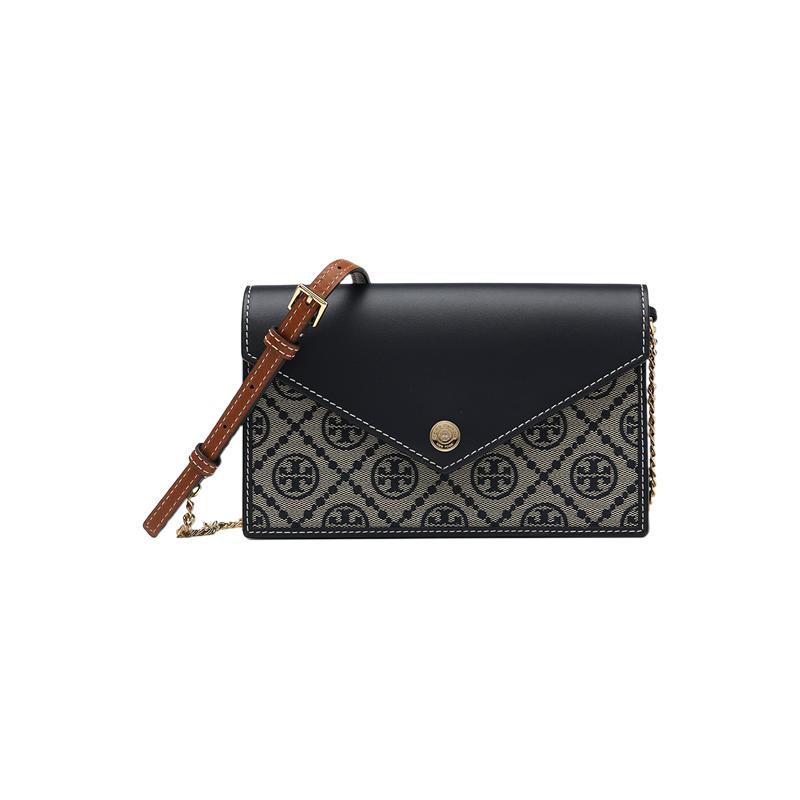 【自营】Tory Burch/汤丽柏琦女士LOGO提花织物配皮斜挎包信封包