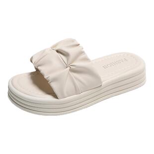 品牌正品仙女小香风凉拖鞋女外穿配裙子2025夏新款真皮厚底一字拖