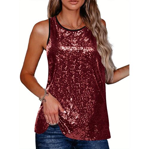 V 51921 Sequin Patchwork Tank Tops 亮片拼接吊带 跨境欧美