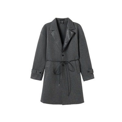 韦恩泽维尔中长款拼接呢子大衣