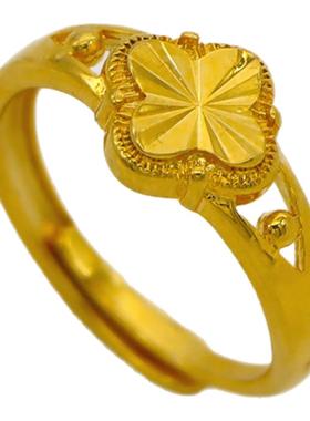 越南沙金戒指女幸运四叶草开口