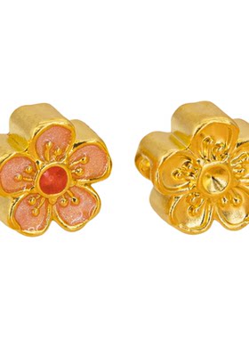 足金999桃花黄金小配件 3D硬金配饰珐琅梅花手串路路通手链串珠女