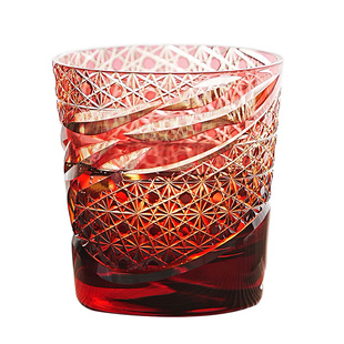 现货日本江户切子小樽切子深川琥珀两色手工威士忌杯酒杯玻璃水杯