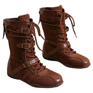 星期六真皮复古秋牛仔绑带骑士靴女短靴子休闲工装拳击西部马丁靴