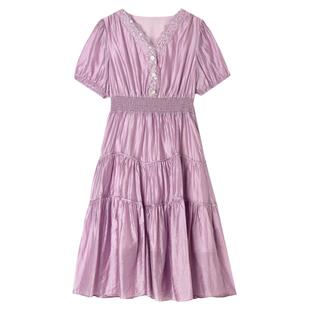 奥特莱斯品牌折扣 LS夏装2025新款 夏天甜美气质松紧腰显瘦连衣裙