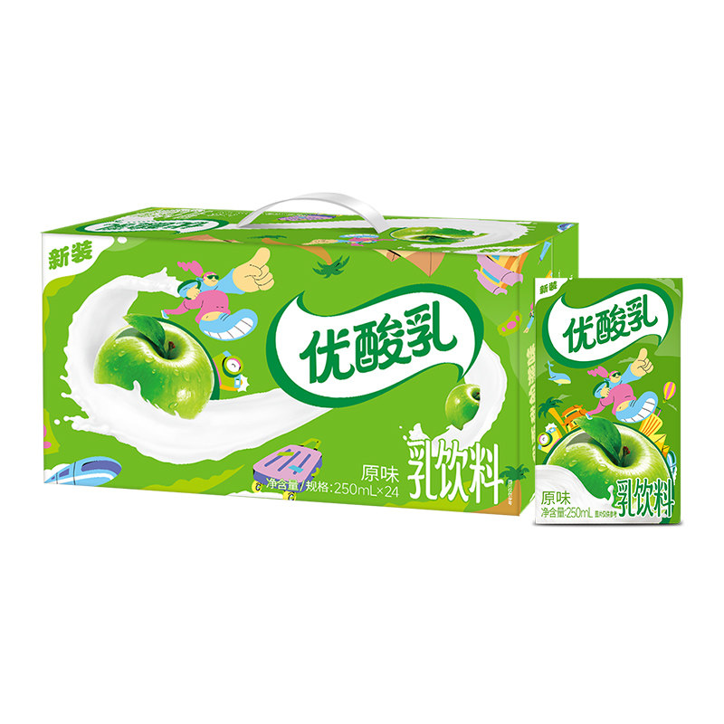 伊利优酸乳原味250ml*24盒整箱AD钙饮品酸奶蓝莓草莓味儿童饮料