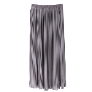 2026夏新款女裙子高腰雪纺半身裙中长款百褶裙松紧腰大摆半身长裙