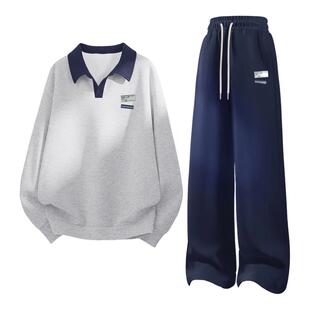 名创优品休闲套装女2026新款春季翻领卫衣休闲裤子小个子运动服D