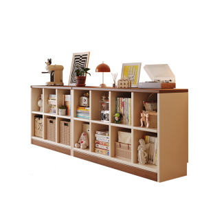 实木芯书柜格子柜落地置物架书架客厅一体靠墙收纳储物柜展示矮柜