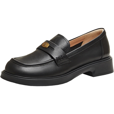 天美意英伦学院平底乐福鞋复古单鞋女一脚蹬软底小皮鞋2026春新款