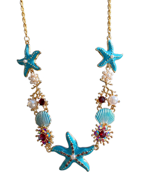 海边度假风蓝色海星贝壳项链女小众设计感锁骨链三亚穿搭颈链配饰