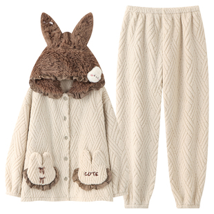 都市丽人漂亮出门睡衣女款2025新款冬季加厚珊瑚绒可爱家居服套装