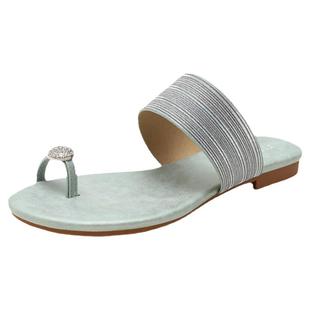 波西米亚绿色闪钻套趾大码ins风平底凉拖沙滩罗马拖鞋外穿女夏季