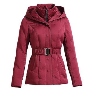 酒红色短款羽绒服女2025冬新款高端修身假两件妈妈白鸭绒保暖冬装