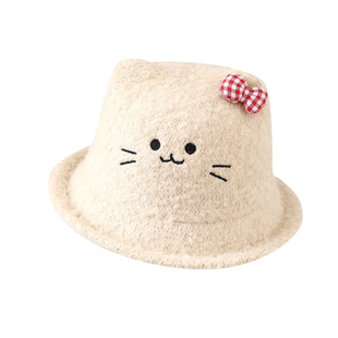 猫咪领结日韩可爱甜美毛绒渔夫帽女冬季帽子百搭显脸小保暖盆帽