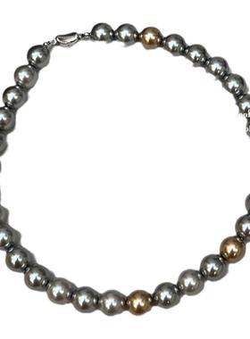 韩国泡菜进口珍珠纯银元宝扣女