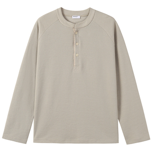 SOMENUM森林 25AW 老钱风亨利领保暖休闲男华夫格舒适百搭长袖T恤