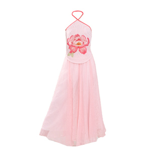 儿童古典舞蹈演出服新中式纱衣挂脖吊带大裙摆国风剧目独舞表演服