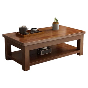 新中式实木茶几现代简约原木茶台双层方形桌子小户型家用客厅茶桌