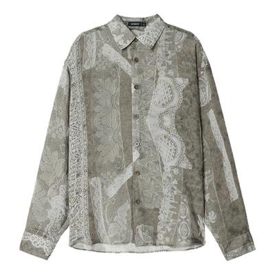 Unvesno(UN)洛可可复古印花肌理轻薄休闲长袖衬衫秋季