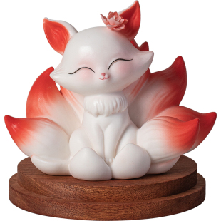 创意可爱陶瓷九尾狐小摆件家居办公室桌面汽车载小狐狸装饰工艺品