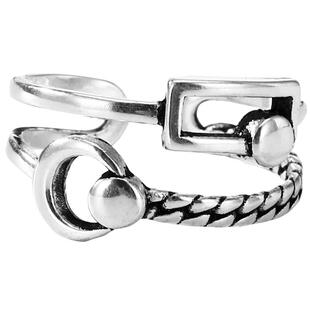 XXOFF双层镂空腰带扣麻花链可调节泰银女士戒指