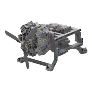 国产积木兼容v8缸星型径向飞机发动机益智拼装机械模型教学教具