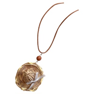 海滩度假风手工藤编织项链女波西米亚长款挂脖吊坠锁骨毛衣链配饰