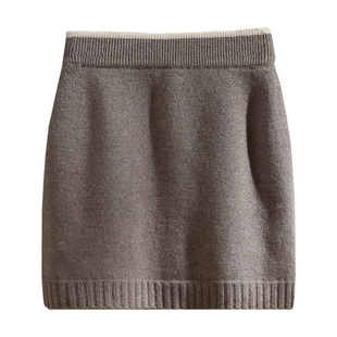 包臀一步短裙秋冬100%纯羊毛女外穿显瘦弹力收腹百塔针织半身短裙